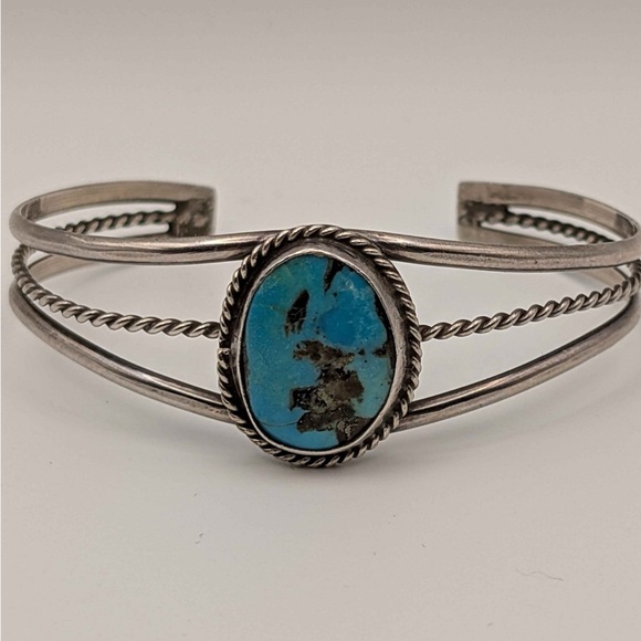 Vintage 925 Sterling Turquoise Southwest Native American Cuff - Picture 1 of 2